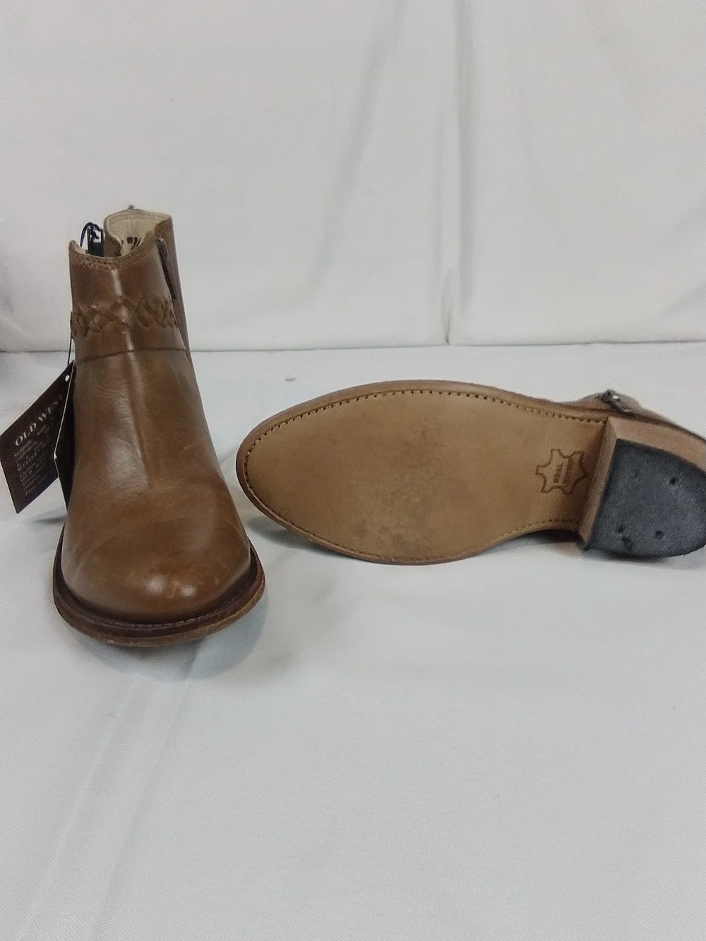 Old West Kids Brown Leather Ankle Cowboy Boots with Side Zipper